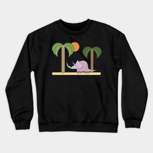 Purple rhino in a beach landscape Crewneck Sweatshirt